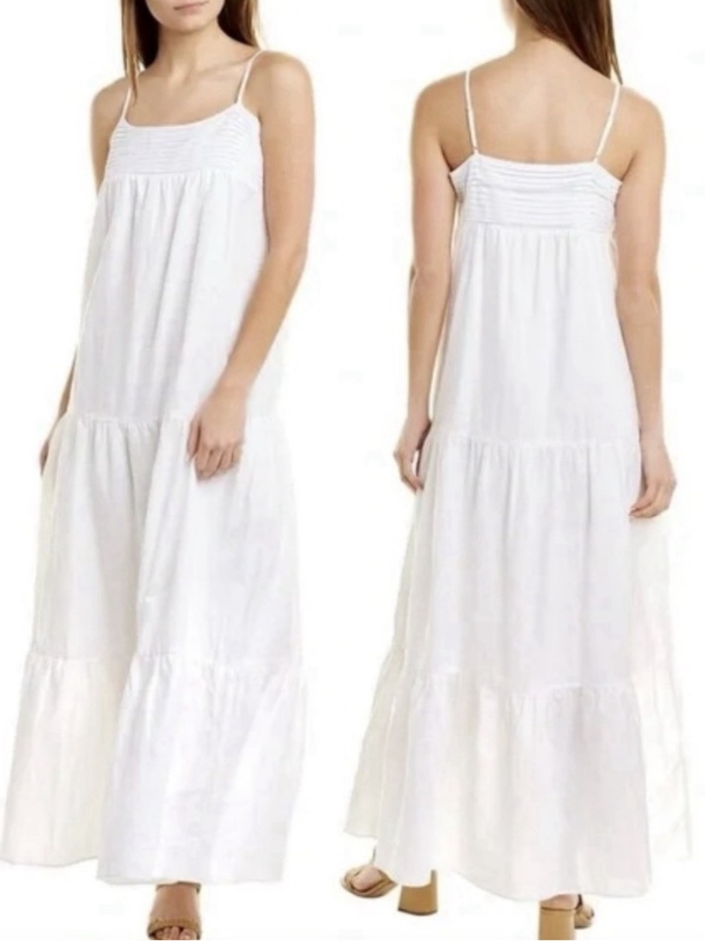 J. McLaughlin | NWT White Linen/Cotton Paris Maxi Dress Tiered Beach Boho Sz M